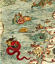Particolare di una carta nautica tratta dall'opera di Olaus Magnus Historia de Gentibus Septentrionalibus